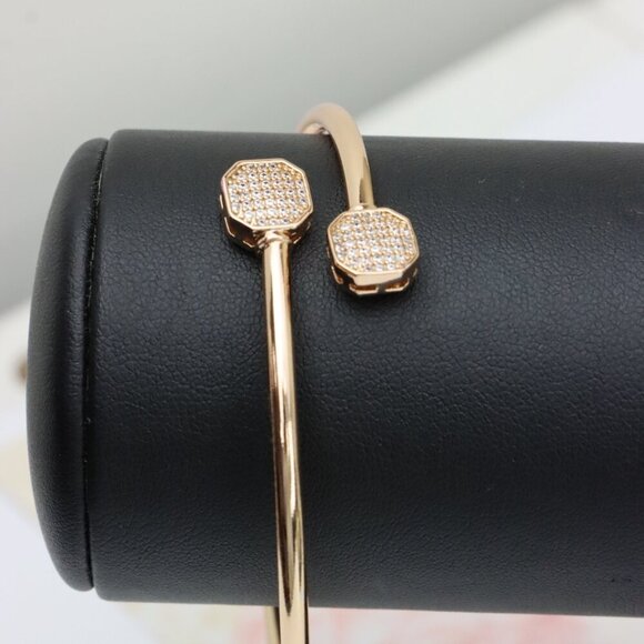 Rose Gold Plated Adjustable Bangle with Octagon Crystal Ends, XPBL0417 - Picture 13 of 13
